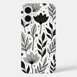 "Monochrome florale Elegance: Ein Vintag Inspirier iPhone 16 Hülle