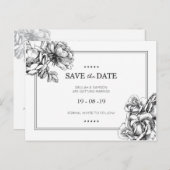 Monochrome florale Hochzeit Speichern Sie das Datu Ankündigungspostkarte (Vorne/Hinten)
