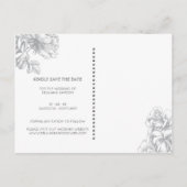 Monochrome florale Hochzeit Speichern Sie das Datu Ankündigungspostkarte (Rückseite)