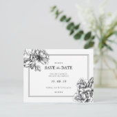 Monochrome florale Hochzeit Speichern Sie das Datu Ankündigungspostkarte (Stehend Vorderseite)