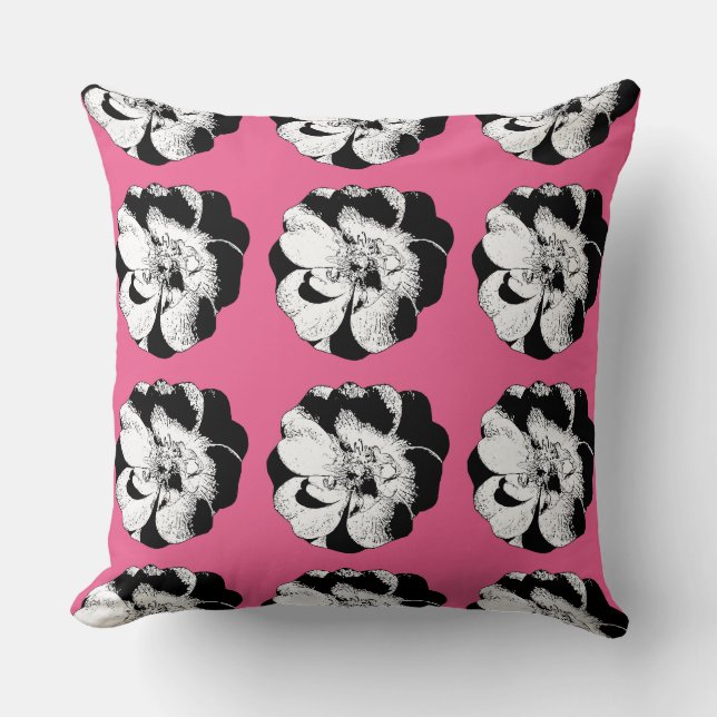 Monochrome, florale Repeat-Throw Kissen (Vorderseite)