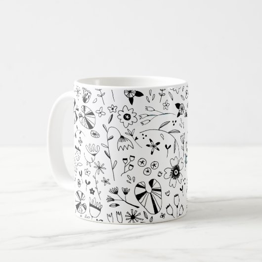 Monochrome freie Blume Kaffeetasse (Vorderseite Links)