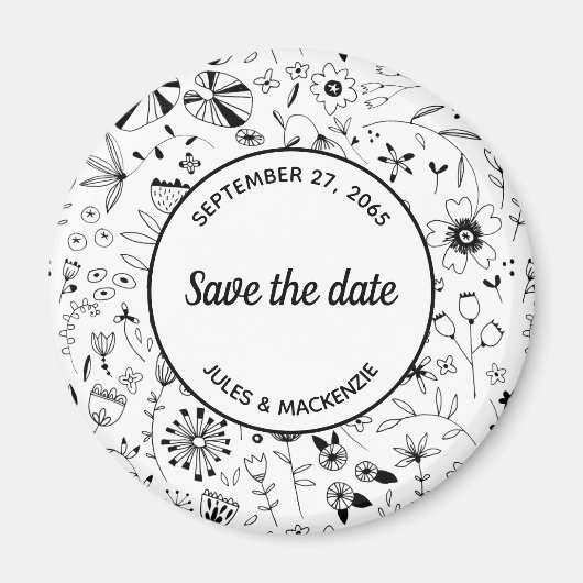 Monochrome freie Blume Save the Date Magnet (Vorne)