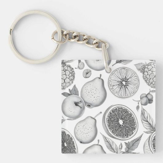 Monochrome Fruit Pattern with Botanical Elements Schlüsselanhänger (Vorderseite)