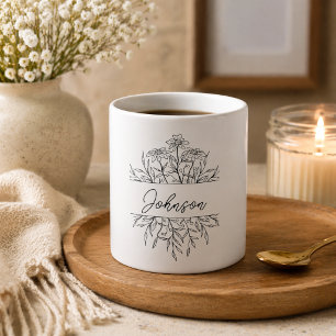 Monochrome geätzte Floral Monogramm Kaffeetasse