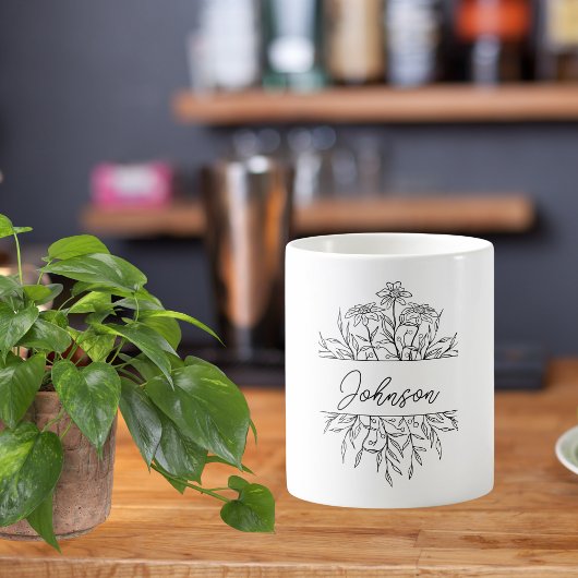 Monochrome geätzte Floral Monogramm Kaffeetasse