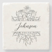 Monochrome geätzte Floral Monogramm Steinuntersetzer (Vorderseite)