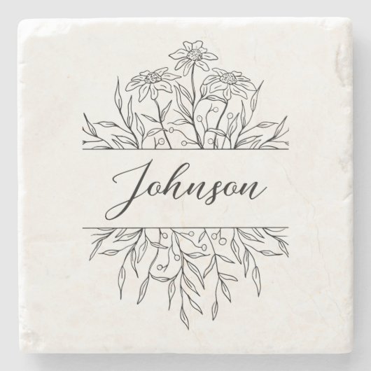 Monochrome geätzte Floral Monogramm Steinuntersetzer (Vorderseite)