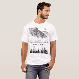 Monochrome Gebirgsstadt-Skyline-Kunst Schwarz Weiß T-Shirt