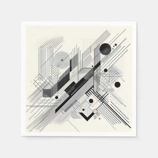 Monochrome Geometric Linework Serviette (Vorderseite)
