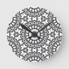 Monochrome Geometric Mandala Bloom Runde Wanduhr