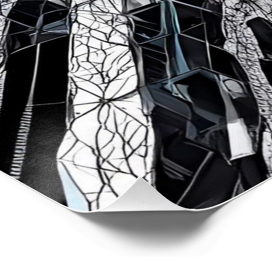 Monochrome Geometrie: Abstrakter polygonaler Nexus Poster (Ecke)