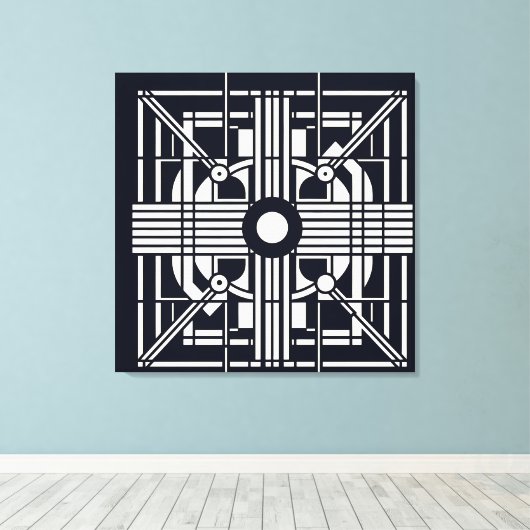 Monochrome geometrische Symmetrie - Abstrakte Lini Leinwanddruck (Insitu (Holzboden))