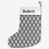 Monochrome Geometrisches Diamantmuster mit Namen Kleiner Weihnachtsstrumpf (Rückseite)