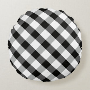 Monochrome Gingham Rundes Kissen