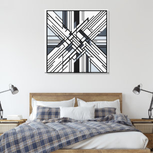 Monochrome Gitter X - Abstrakt geometrische Linien Leinwanddruck