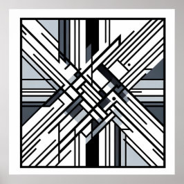 Monochrome Gitter X - Abstrakt geometrische Linien Poster