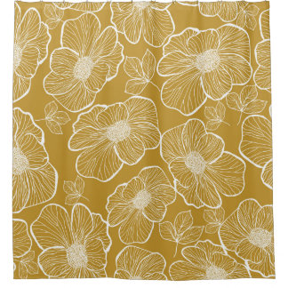 Monochrome goldene Blüte: Abstrakt nahtlos Duschvorhang