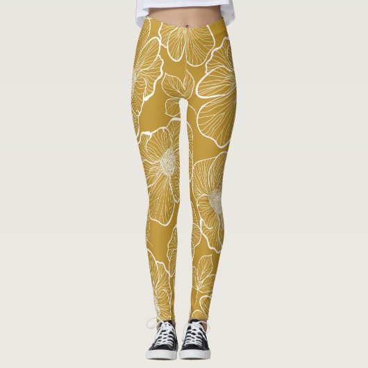 Monochrome goldene Blüte: Abstrakt nahtlos Leggings (Vorderseite)