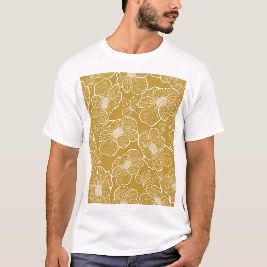 Monochrome goldene Blüte: Abstrakt nahtlos T-Shirt (Vorderseite)