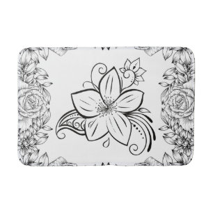 Monochrome grafische Kunst, schöne Blume Badematte