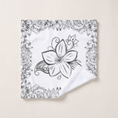 Monochrome grafische Kunst, schöne Blume Badhandtuch Set (Waschlappen)
