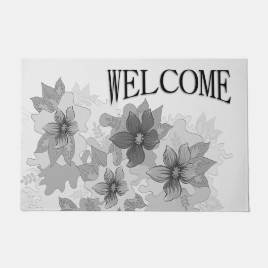 Monochrome graue Blume Willkommen Fußmatte (Vorderseite)