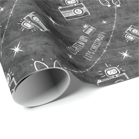 Monochrome graue rustikale Kamerasymbole Twinkle L Geschenkpapier (Rolleneckpunkt)