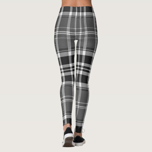 Monochrome Gray Black White Plaid Tartan Leggings (Rückseite)