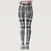 Monochrome Gray Black White Plaid Tartan Leggings (Vorderseite)