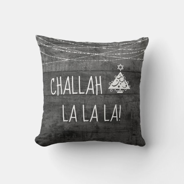 Monochrome Gray Challah La La La Chrismukkah Icon Kissen (Vorderseite)