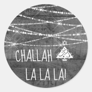 Monochrome Gray Challah La La La Chrismukkah Runder Aufkleber