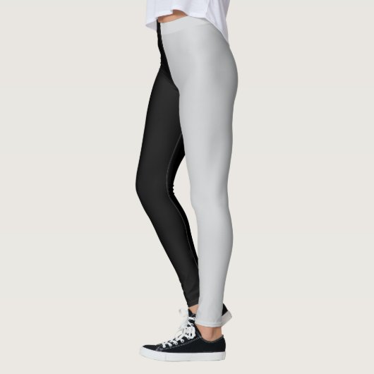 Monochrome Half Schwarz Half Dunkelgrau Halloween Leggings (Links)