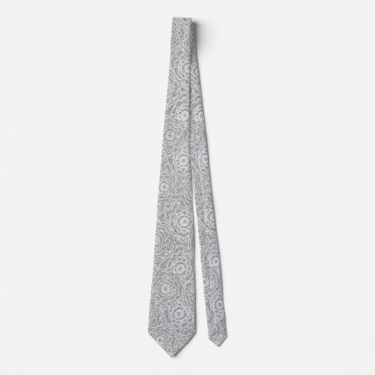 Monochrome hellgraue Blume Neck Tie Krawatte (Vorderseite)