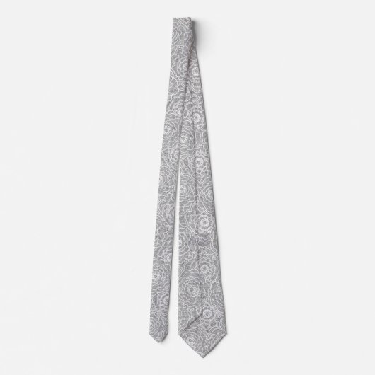 Monochrome hellgraue Blume Neck Tie Krawatte (Rückseite)