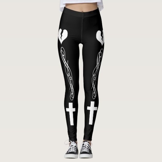 Monochrome Herzkreuze Leggings (Vorderseite)