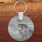 Monochrome Hexe auf Broom Schlüsselanhänger (Vorderseite)