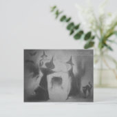 Monochrome Hexenkatze Bat Night Cauldron Black Cat Postkarte (Stehend Vorderseite)