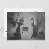Monochrome Hexenkatze Bat Night Cauldron Black Cat Postkarte (Vorne/Hinten)