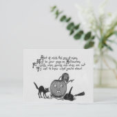 Monochrome Hexenkatze Kürbislaterne Gedicht Postkarte (Stehend Vorderseite)