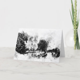 Monochrome Illustration der Kathedrale Notre-Dame Dankeskarte