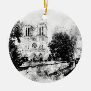 Monochrome Illustration der Kathedrale Notre-Dame Keramik Ornament