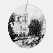 Monochrome Illustration der Kathedrale Notre-Dame Keramik Ornament (Links)