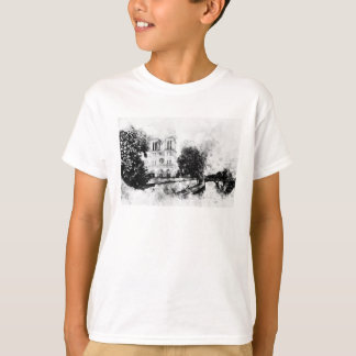 Monochrome Illustration der Kathedrale Notre-Dame T-Shirt
