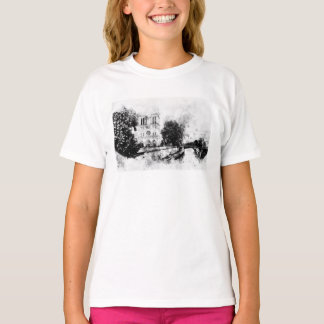 Monochrome Illustration der Kathedrale Notre-Dame T-Shirt