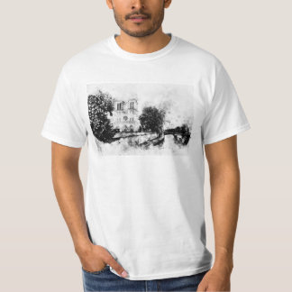 Monochrome Illustration der Kathedrale Notre-Dame T-Shirt