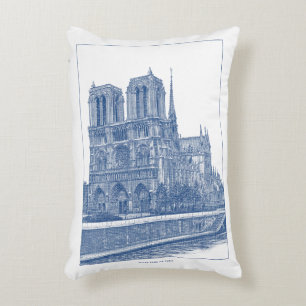 Monochrome Indigo Blue Retro Notre Dame de Paris Dekokissen