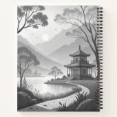 Monochrome Japanese Pavilion by Lakeside Path Notizblock (Rückseite)