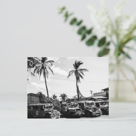 Monochrome Jeepneys Postcard Postkarte (Stehend Vorderseite)