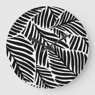 Monochrome Jungle Geometrie nahtloses Muster Große Wanduhr